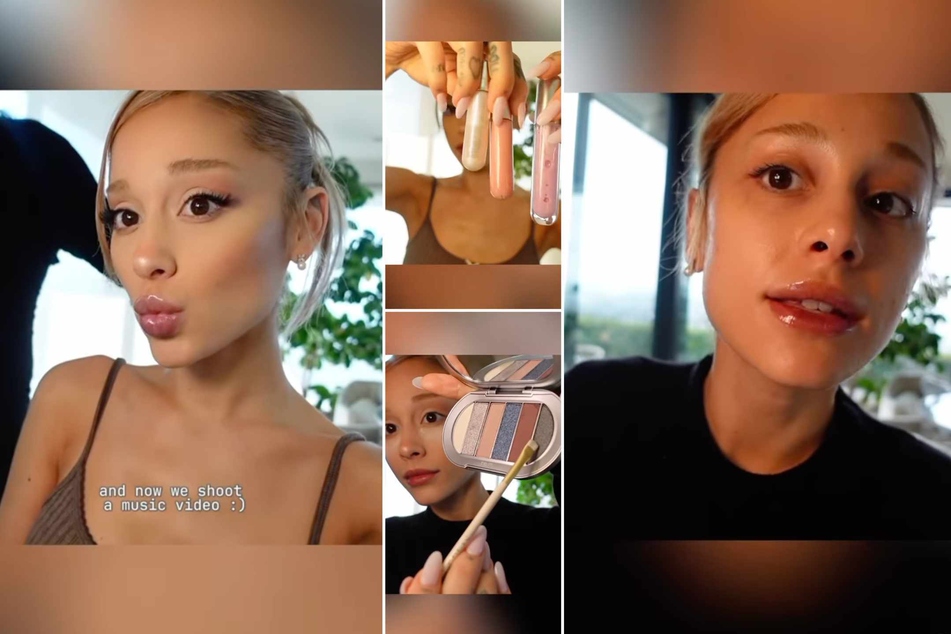 Ariana Grande went makeup-free before treating her fans to an r.e.m. beauty makeover ahead of a mystery music video shoot!