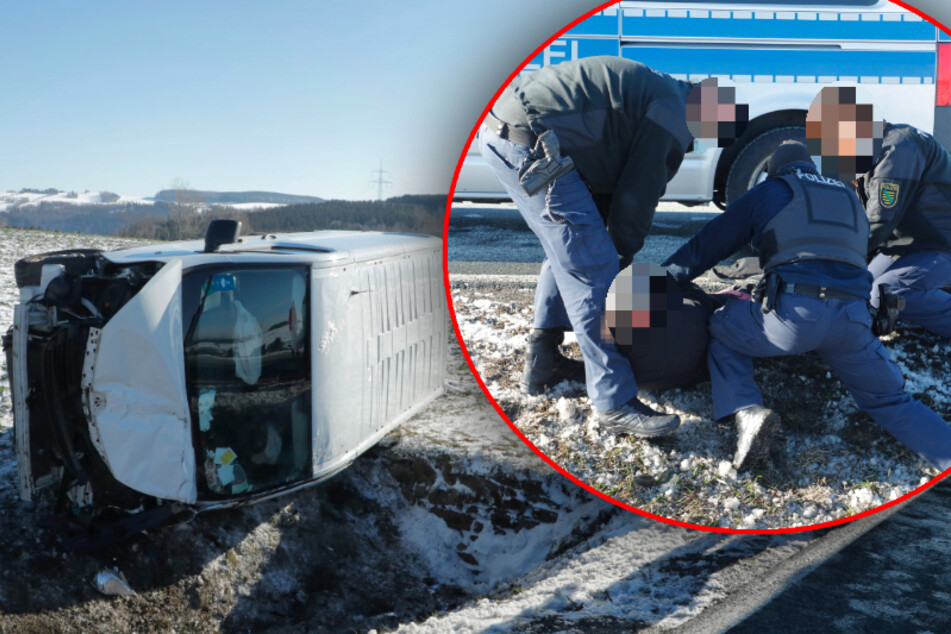 Offenbar betrunkener Transporter-Fahrer baut Unfall, dann muss die Polizei durchgreifen