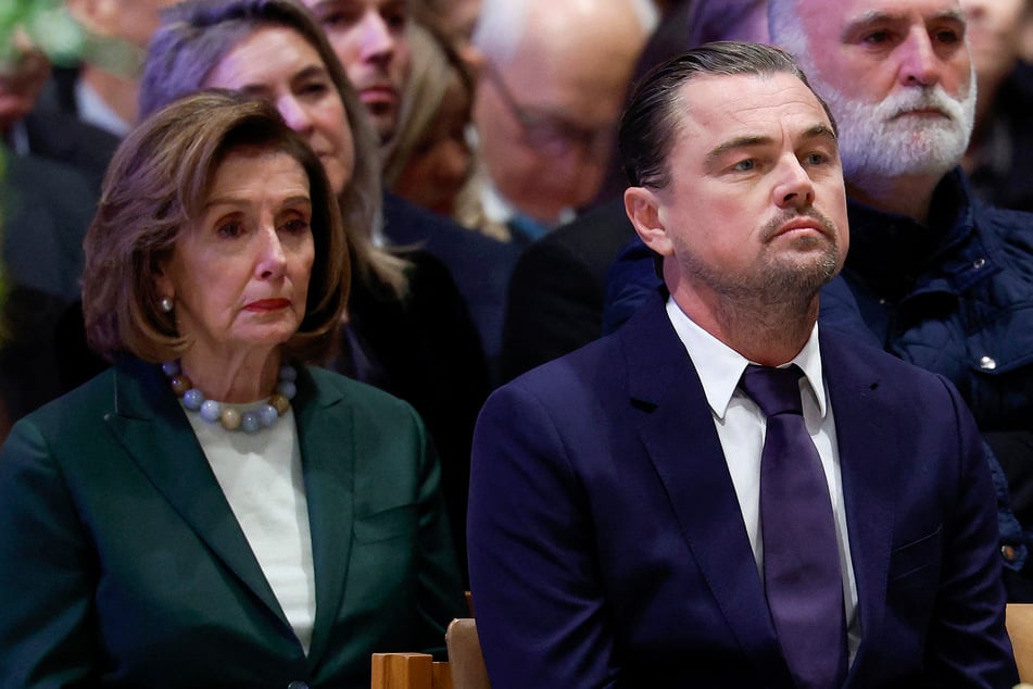 Actor Leonardo DiCaprio (r.) and Representative Nancy Pelosi (l.) were among the influential figures to attend Jane Goodall's Washington funeral on Wednesday.