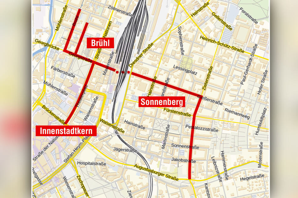 Mit den Knotenpunkten Straße der Nationen sowie Brühl und Sonnenberg soll in Chemnitz eine Kreativachse entstehen.