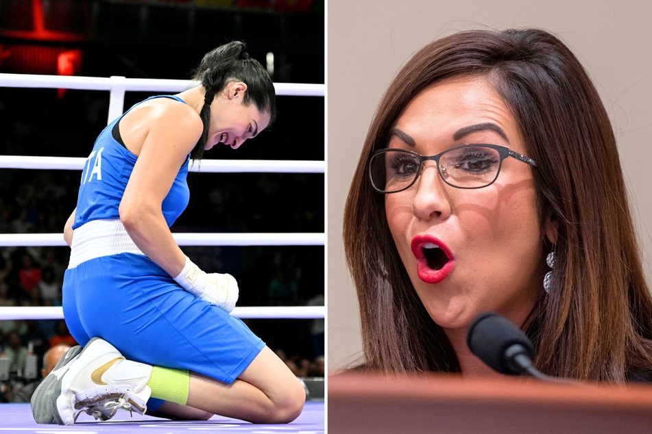 Colorado Congresswoman Lauren Boebert (r.) is raising money for an Olympic boxer that she claims quit her match after getting "beaten up by a man."