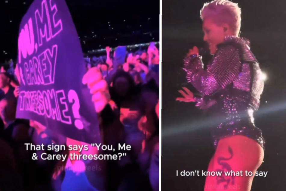 Als Popstar Pink perverses Plakat in der Menge erblickt, verschlägt es ihr die Sprache!