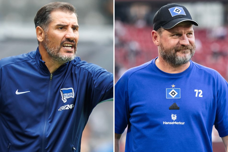 HSV-Coach Steffen Baumgart (52, r.) und Hertha-Trainer Cristian Fiél (44) spielten Anfang des Jahrtausends bei Union Berlin zusammen.