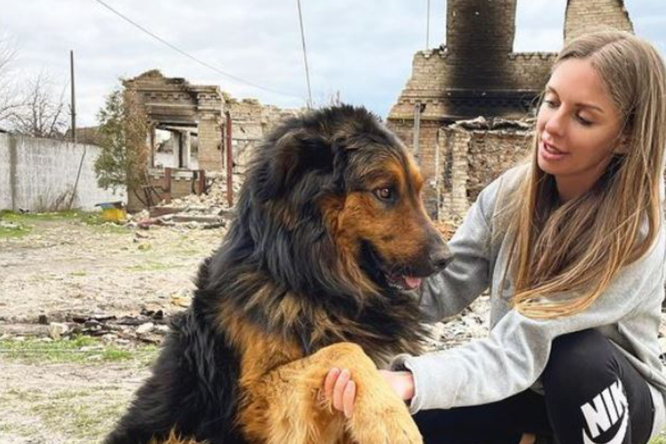 Frau kuschelt in der Ukraine mit Hund: Dann berichtet sie Bitteres