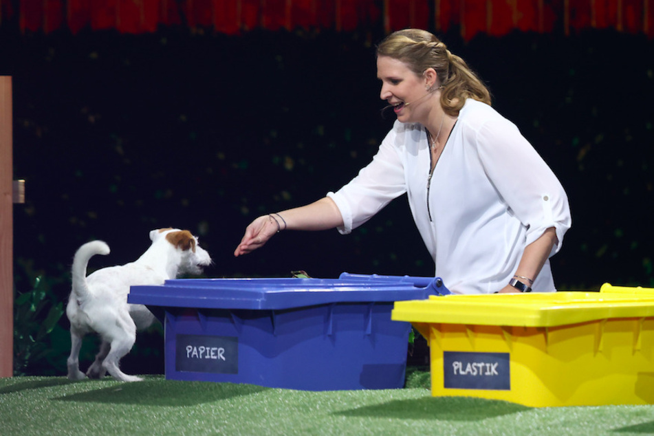 Vivian Hinz aus Mainz und ihr Jack Russell Terrier Uno sortierten Müll.