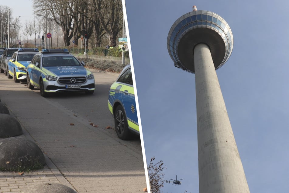 Personen auf Fernmeldeturm in Mannheim gesichtet: Hubschrauber sucht in 200 Metern Höhe