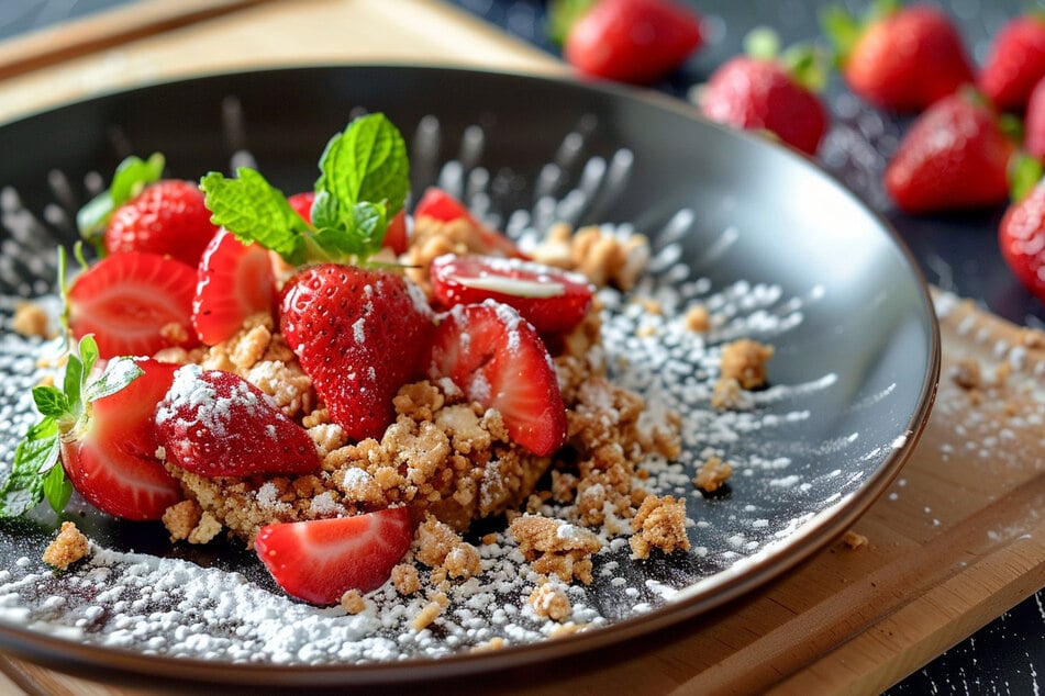 Rezept des Tages: Erdbeer-Rhabarber-Crumble mit Vanilleeis