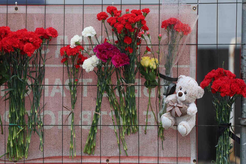 A makeshift memorial in front of the Crocus City Hall in Krasnogorsk, outside Moscow, a day after a gun attack for which the Islamic State group claimed responsibility.