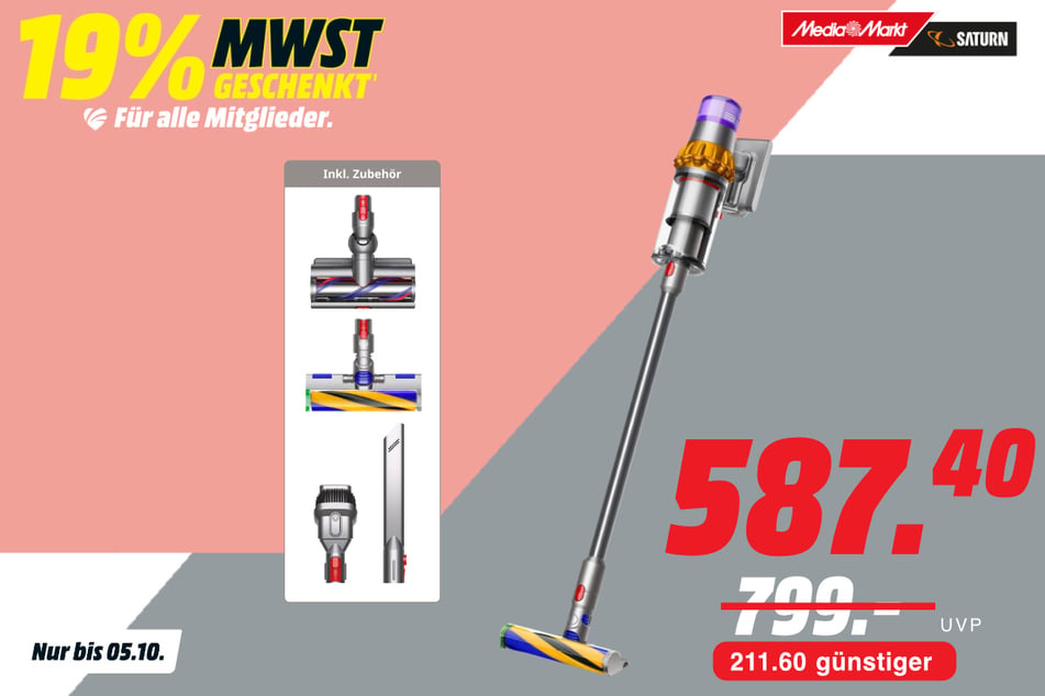 Dyson-Akkusauger V15 Detect Absolute für 587,40 statt 799 Euro.