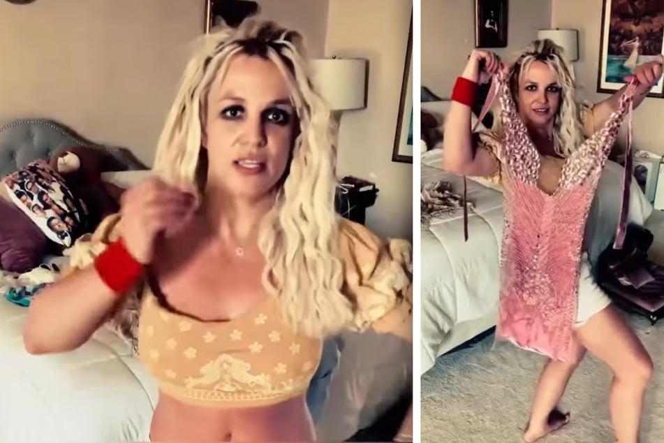 Erst tanzt Sängerin Britney Spears (41) mit einem Kleid vor der Kamera. Dann warnt sie ihre Follower davor, die Polizei zu rufen.