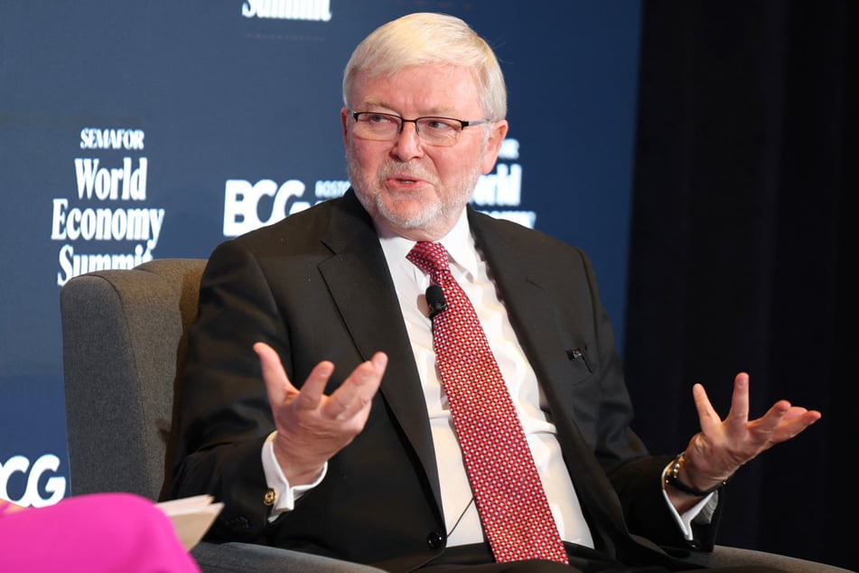 Australia’s Ambassador to the US Kevin Rudd speaks on stage during The Semafor 2025 World Economy Summit in Washington DC.