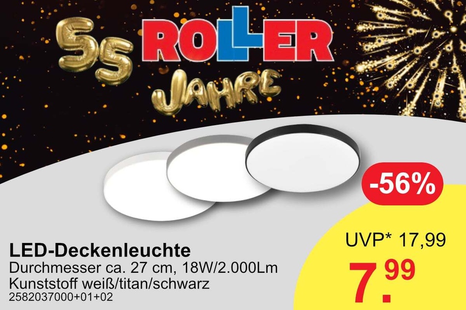 LED tavan lambası Mönchengladbach'taki ROLLER'da yüzde 56 daha ucuz.