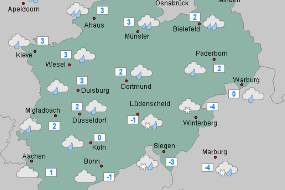 Je nach Region kann zum Wochenstart in NRW Schnee fallen.