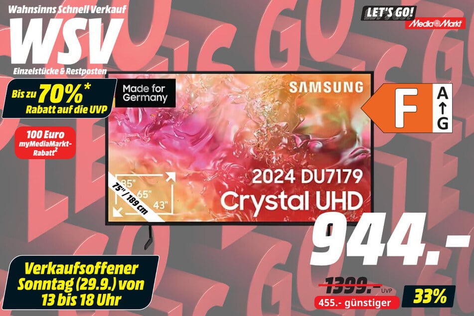 75-Zoll Samsung-Fernseher für 944 statt 1.399 Euro.