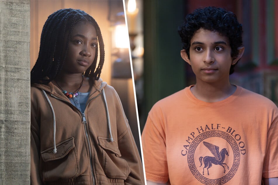 Percy Jackson and The Olympians stars Leah Jeffries (l.) as Annabeth Chase and Aryan Simhadri as Grover Underwood.