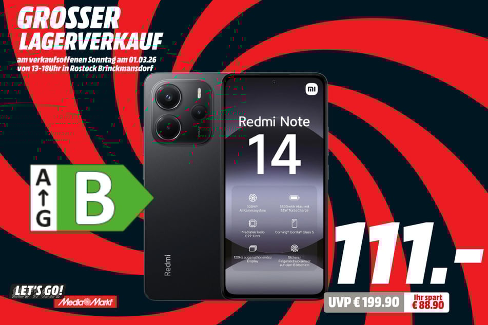 Xiaomi Redmi Note 14 (128 GB) für 111 statt 199,90 Euro.