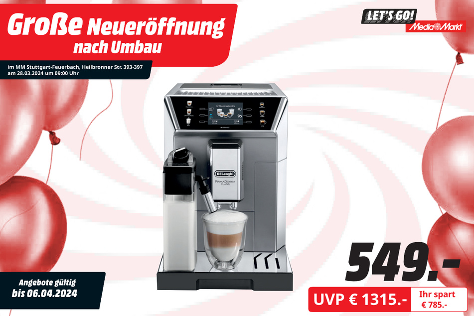 DeLonghi-Kaffeevollautomat für 549 statt 1.315 Euro.