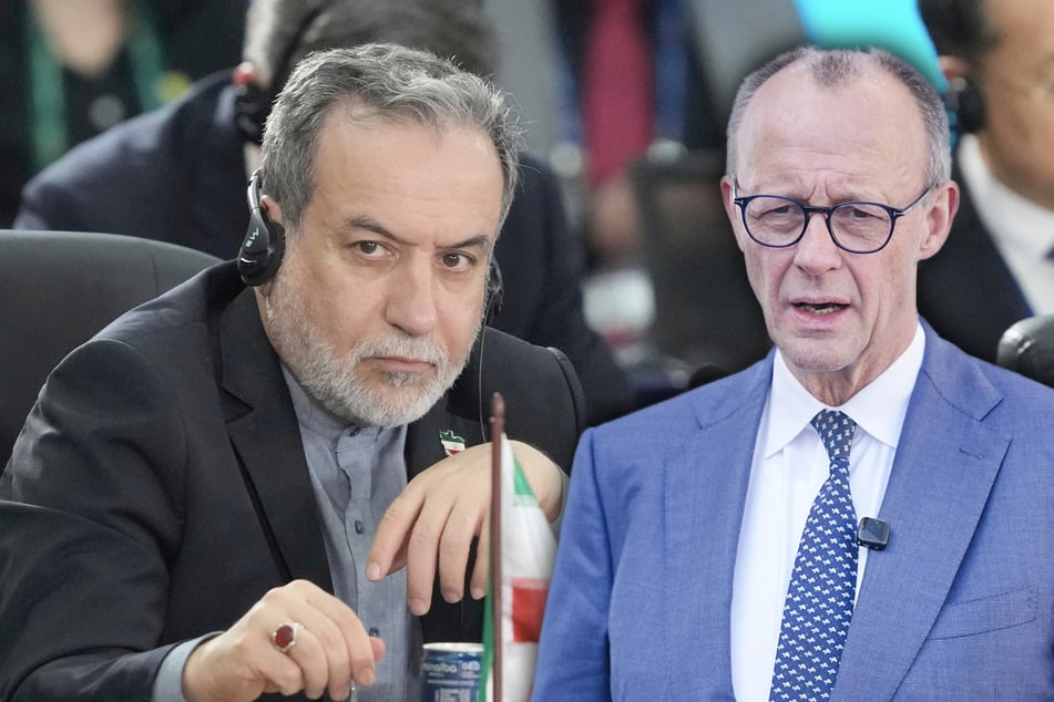 Der iranische Außenminister Abbas Araghtschi (63, l.) attackierte Kanzler Friedrich Merz (70, CDU) heftig.