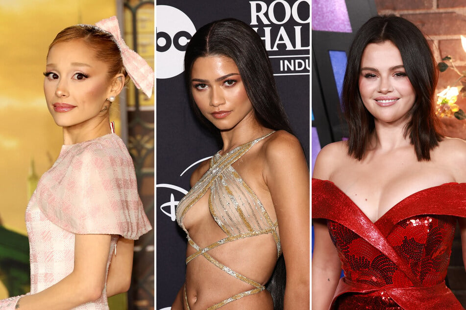 (From l. to r.) Ariana Grande, Zendaya, and Selena Gomez lead a star-studded list of nominees for the 2025 Golden Globe Awards.