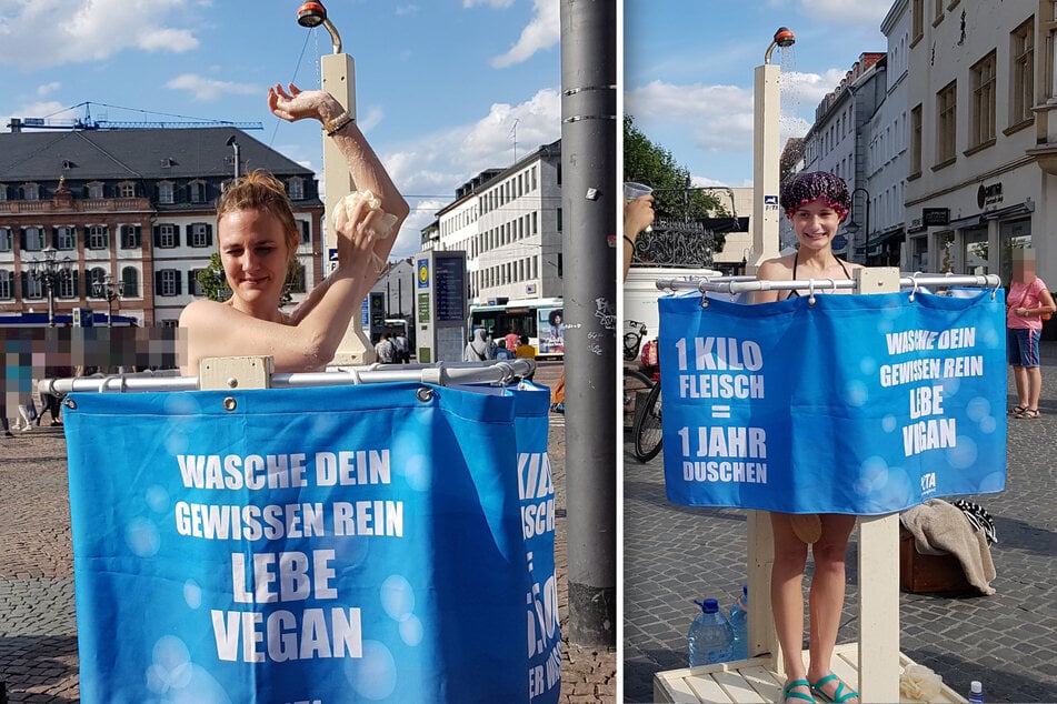 Die Dusch-Aktion von PETA wurde bereits in anderen Städten durchgeführt. Am Freitag findet sie in Magdeburg statt.