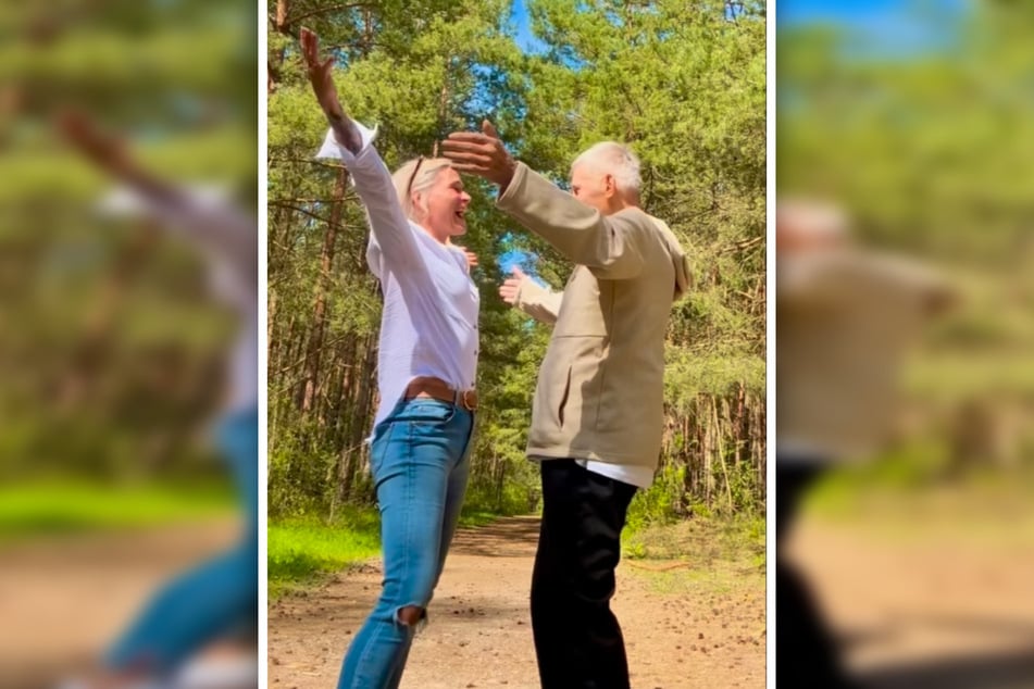Heinz Hoenig und seine Annika strahlen vor Freude beim Tanzen.