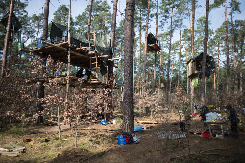 Die Protestler weigern sich, ihre Baumhäuser in dem Waldstück nahe dem Tesla-Werk abzubauen.