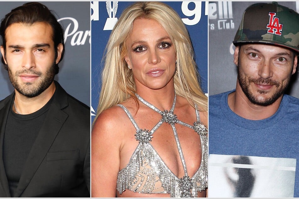 Britney Spears' (c.) ex-husband Kevin Federline (r.) is unbothered by Sam Asghari's (l.) diss after the male model called the DJ a "professional father."