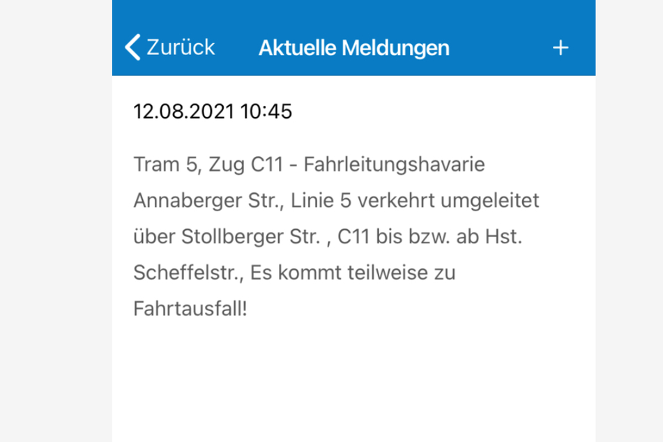 Die CVAG warnt derzeit wegen einer Fahrleitungshavarie vor Umleitungen und Fahrtausfällen.