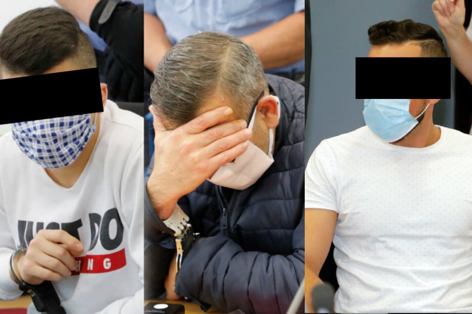 Die drei Angeklagten zum Prozessauftakt vor dem Landgericht in Chemnitz.
