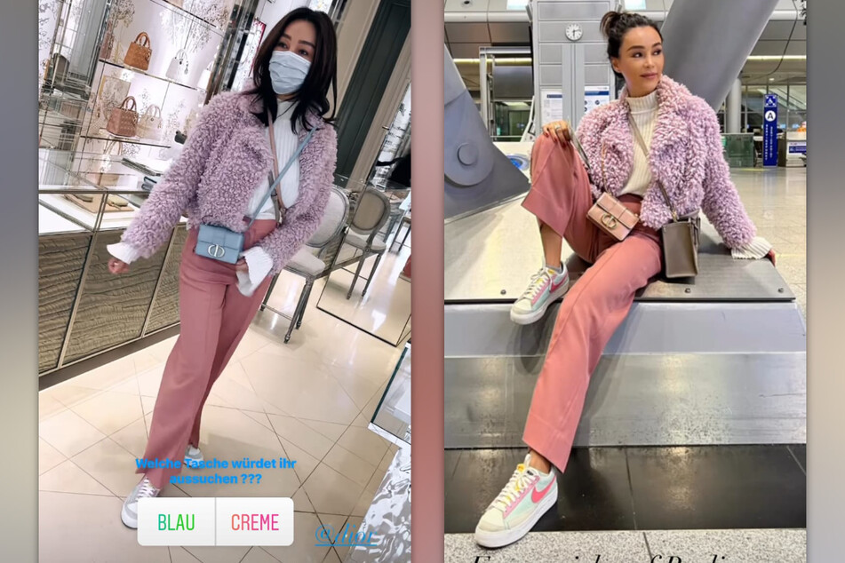 Verona Pooth (53) lässt ihre Fans abstimmen und entscheidet sich für die cremefarbene Dior-Handtasche. (Fotomontage)