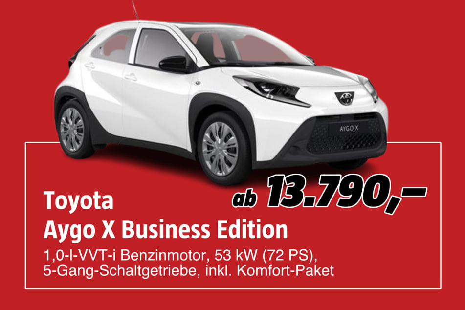 Toyota Aygo X Business Edition ab 13.790 Euro. Abbildungen enthalten zum Teil aufpreispflichtige Sonderausstattungen. Nur solange der Vorrat reicht.