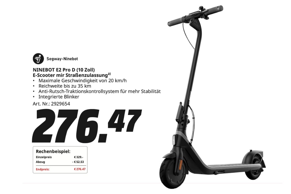 Ninebot-E-Scooter E2 Pro D für 276,47 Euro.