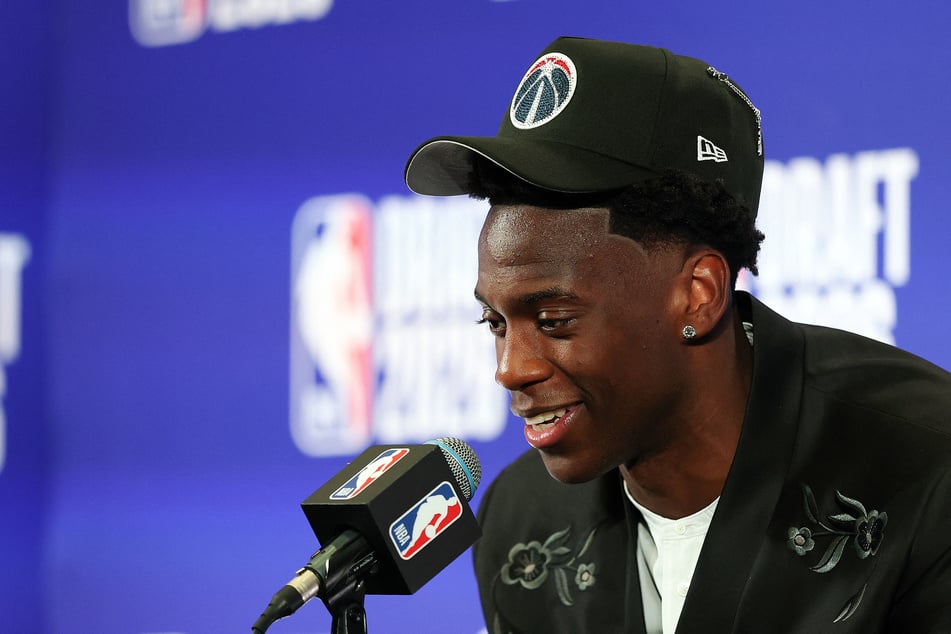 AJ Dybantsa speaks to the media after he is drafted first overall by the Washington Wizards during Round One of the 2026 NBA Draft at Barclays Center on June 23, 2026.