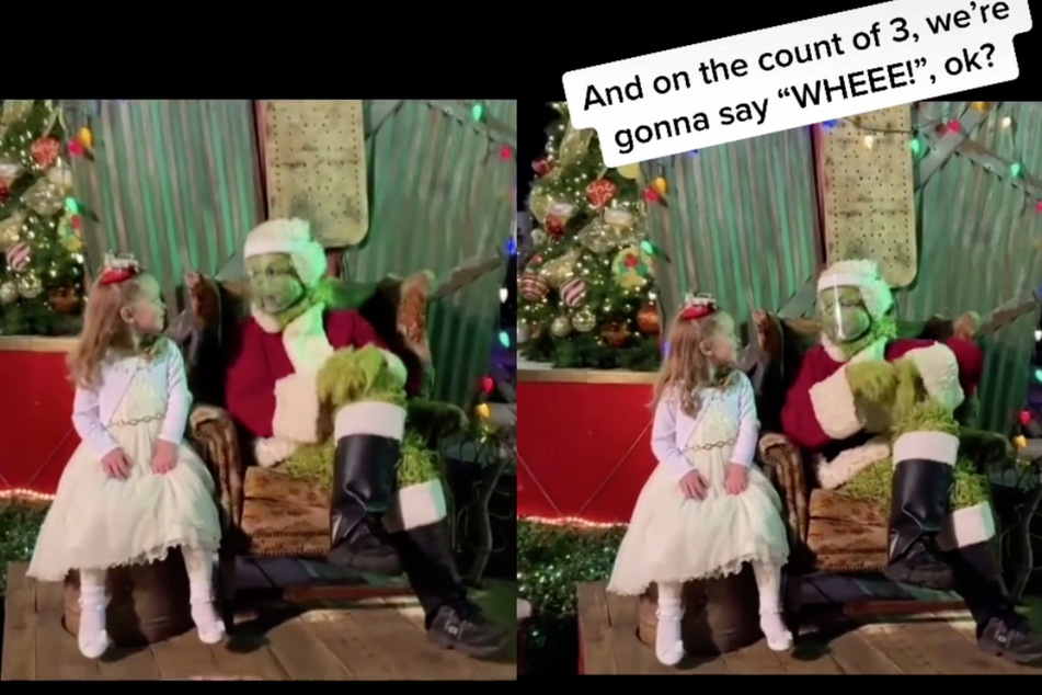 The Grinch gives the girl instructions as he prepares for his prank.