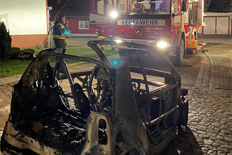 Das Auto wurde durch die Flammen vollständig zerstört.