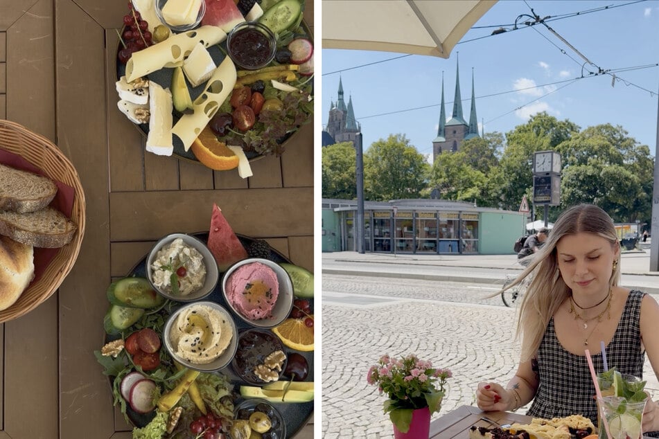 Die Caféthek am Domplatz bietet hausgemachte Kuchen, frische Backwaren und Getränke mit Blick auf den Erfurter Dom.