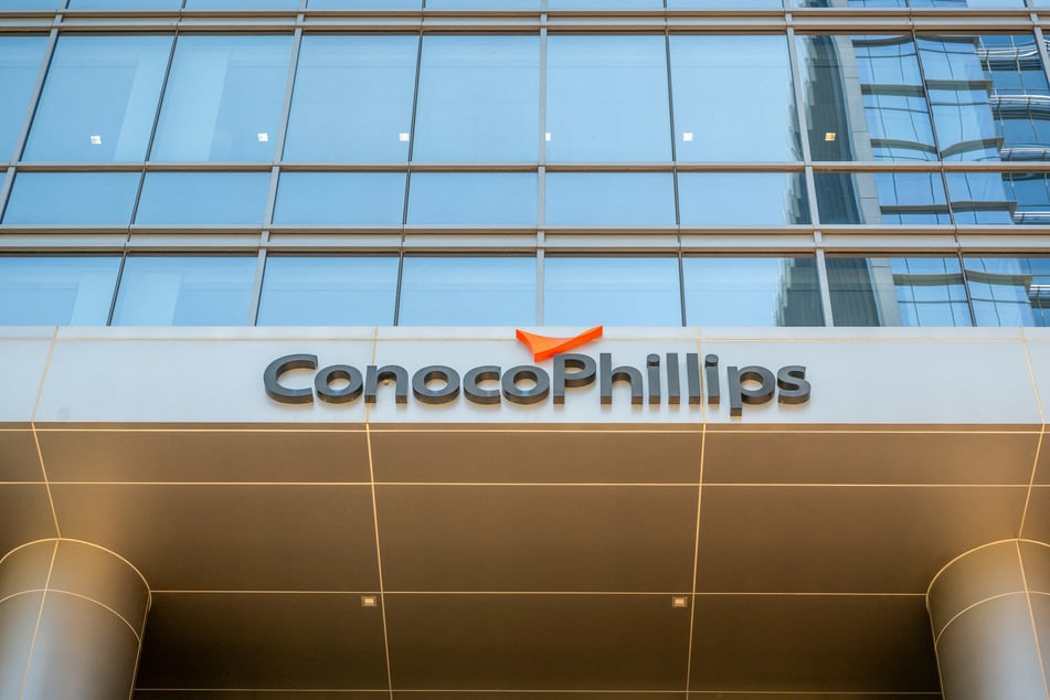 The entrance to the ConocoPhillips headquarters is pictured in Houston, Texas.