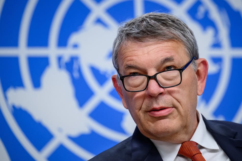 Outgoing UNRWA Commissioner-General Philippe Lazzarini participates in a press briefing at the United Nations offices in Geneva, Switzerland, on March 31, 2026.
