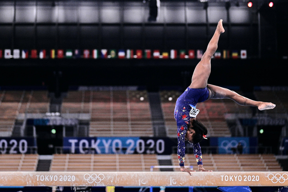 Simone Biles during women's qualification for the Artistic Gymnastics final at the Olympics.