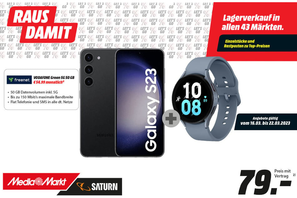 Samsung Galaxy S23 + Watch 5 im Tarif für 79 Euro.
