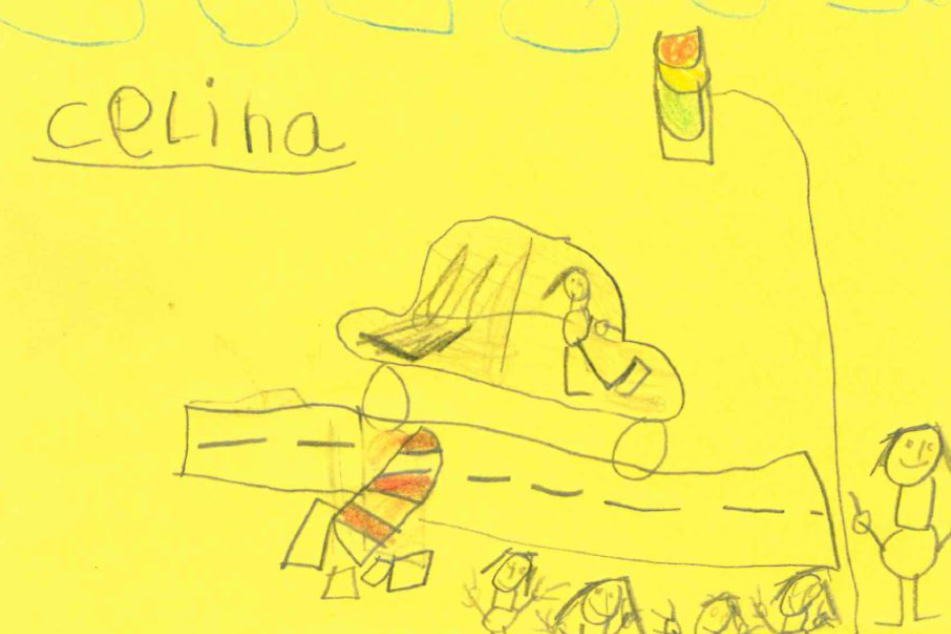 Celina (6 Jahre alt) hat diese Unfallskizze selbst angefertigt.