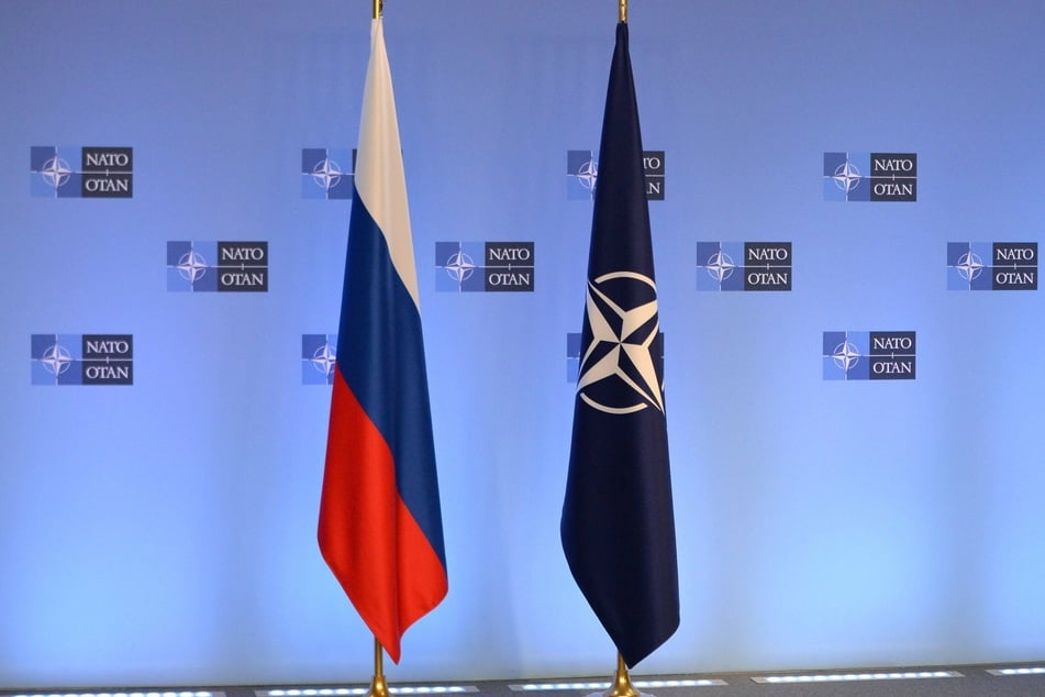 Russian and NATO flags were seen before the Russia-NATO talks in Brussels, Belgium on Wednesday.