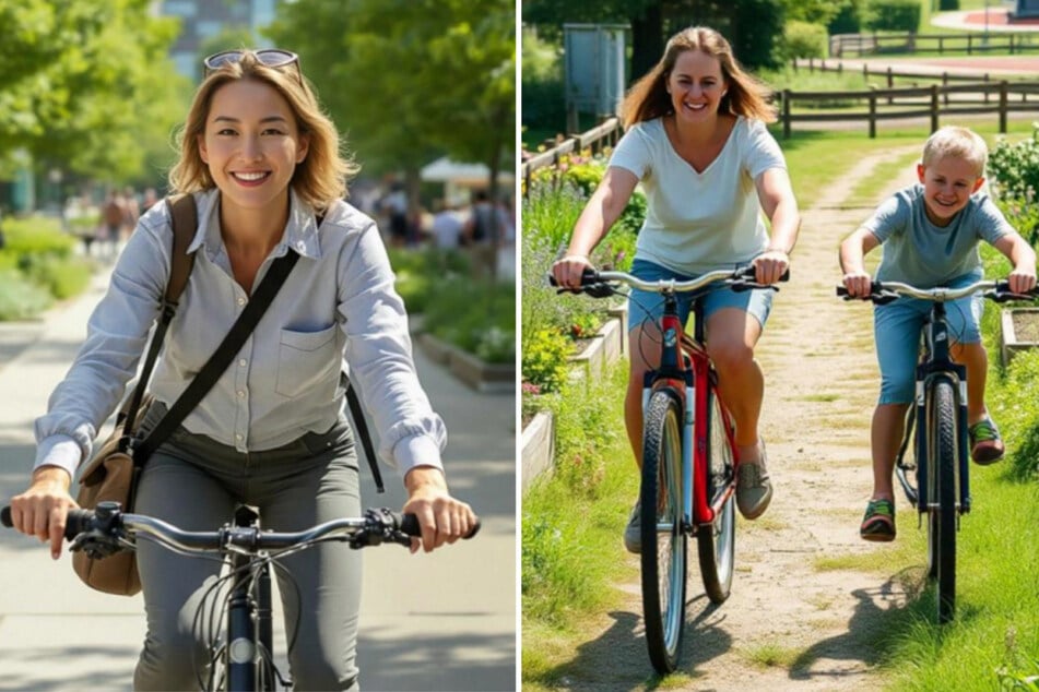 Ebenfalls KI-Pannen: "Dr. Sophia Chen" (l.) mit einmal fünf und einmal sechs Fingern sowie "Sabine und Fred" auf Fahrrädern ohne Pedale.