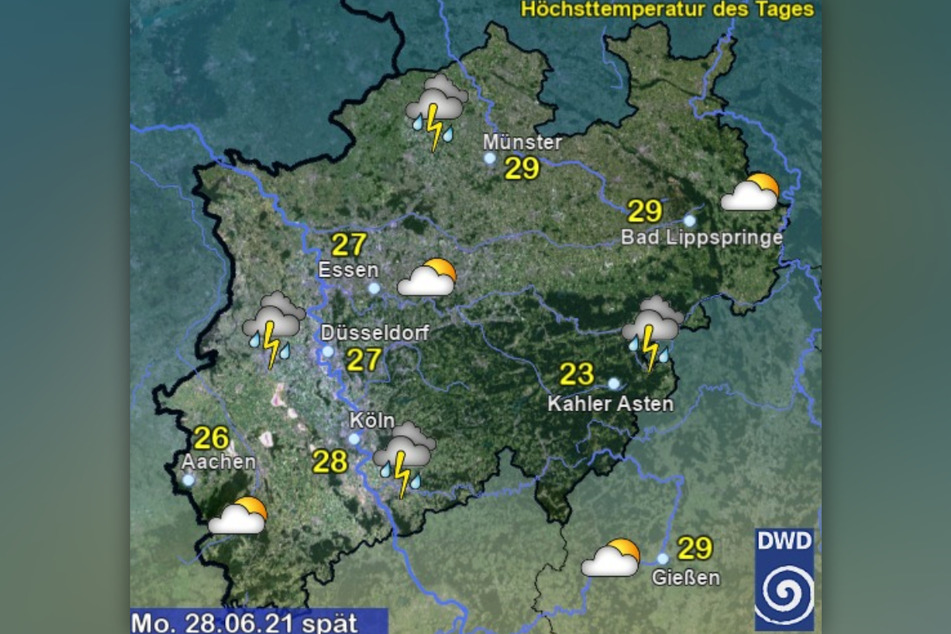 Am Montagabend werden vielerorts in Nordrhein-Westfalen heftige Gewitter erwartet.