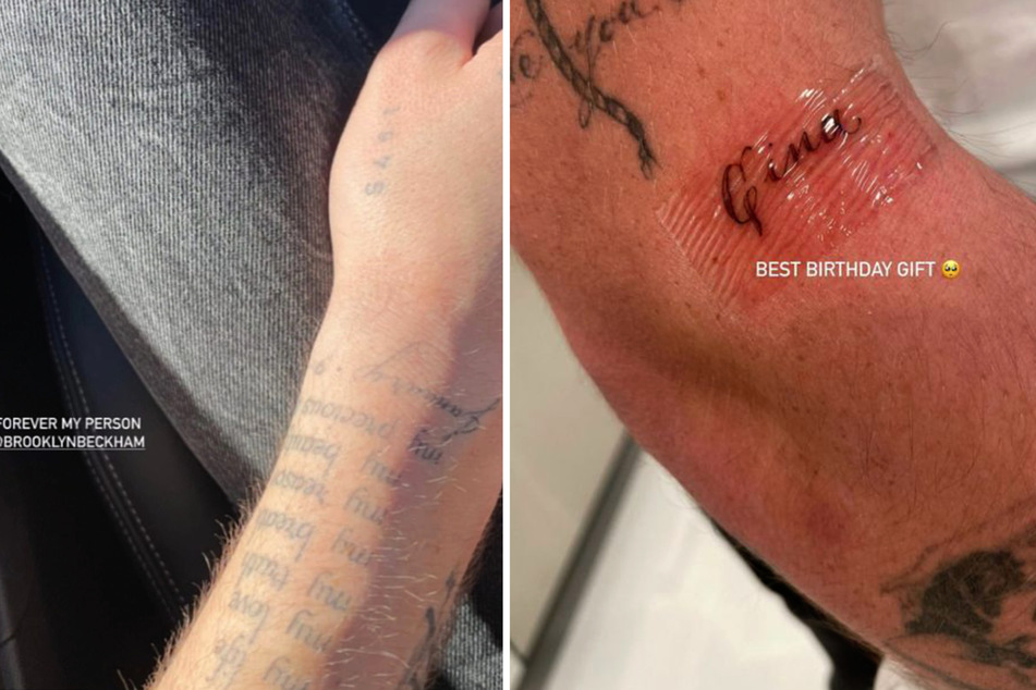 Brooklyn has a total of five tattoos dedicated to his fiancée (collage).