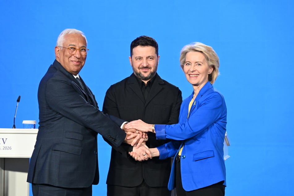 Der ukrainische Präsident Wolodymyr Selenskyj (48), EU-Kommissionspräsidentin Ursula von der Leyen (67) und EU-Ratspräsident António Costa (65). (Archivbild)