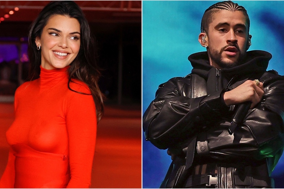 Kendall Jenner and Bad Bunny (r.) unsuccessfully evaded the paps while leaving a hotel in Miami together.