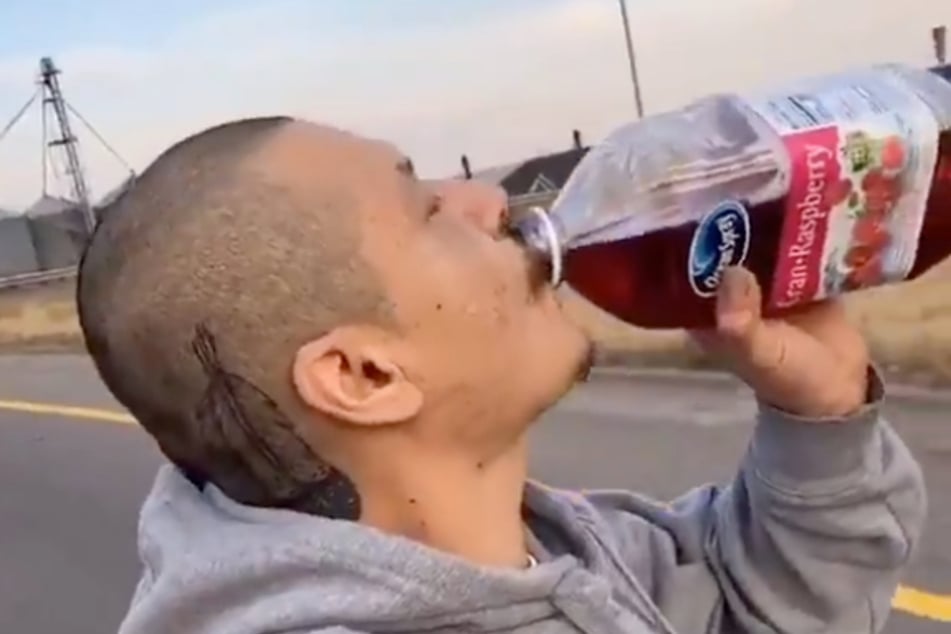 Nathan Apodaca drinking juice in his viral TikTok video.