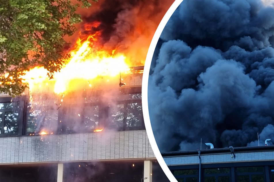 Flammenhölle in Schulkomplex: Asbest-Warnung für Bevölkerung - Gebäude wohl nicht mehr zu retten