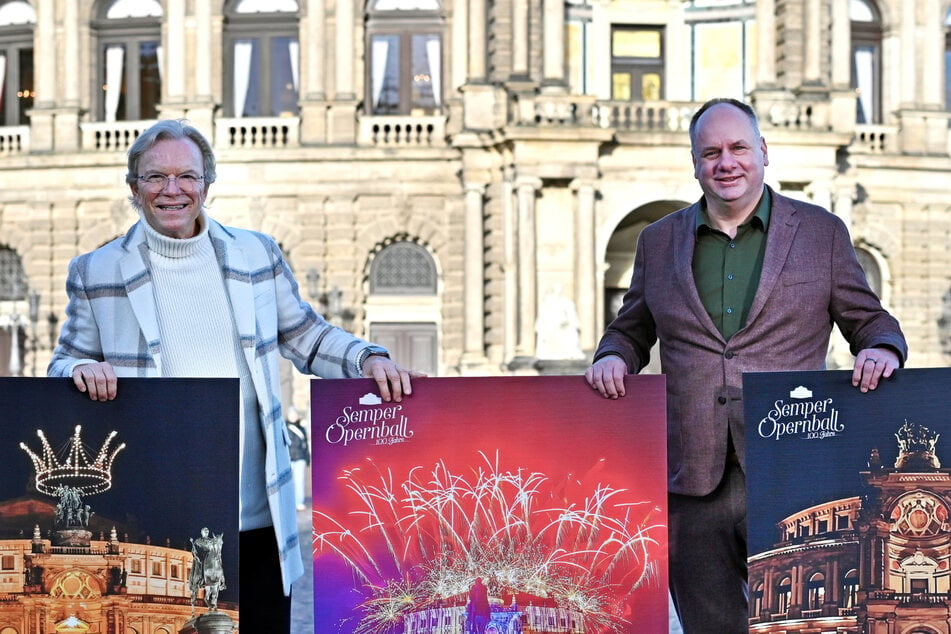 Voller Vorfreude fiebern Außen-Moderator Wolfgang Lippert (72) und OB Dirk Hilbert (53) dem SemperOpenairball entgegen.